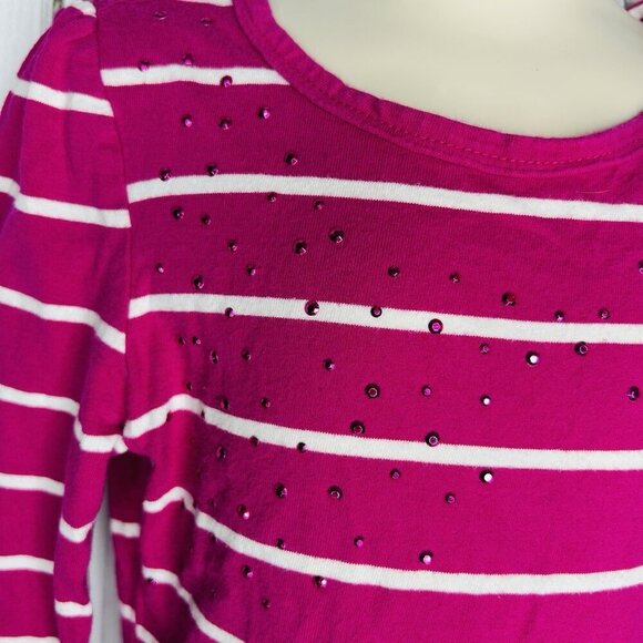 Childrens Place Girls Long Sleeve Pink Striped Sequined Dress Sz 5/6 Small Knit - Picture 3 of 7